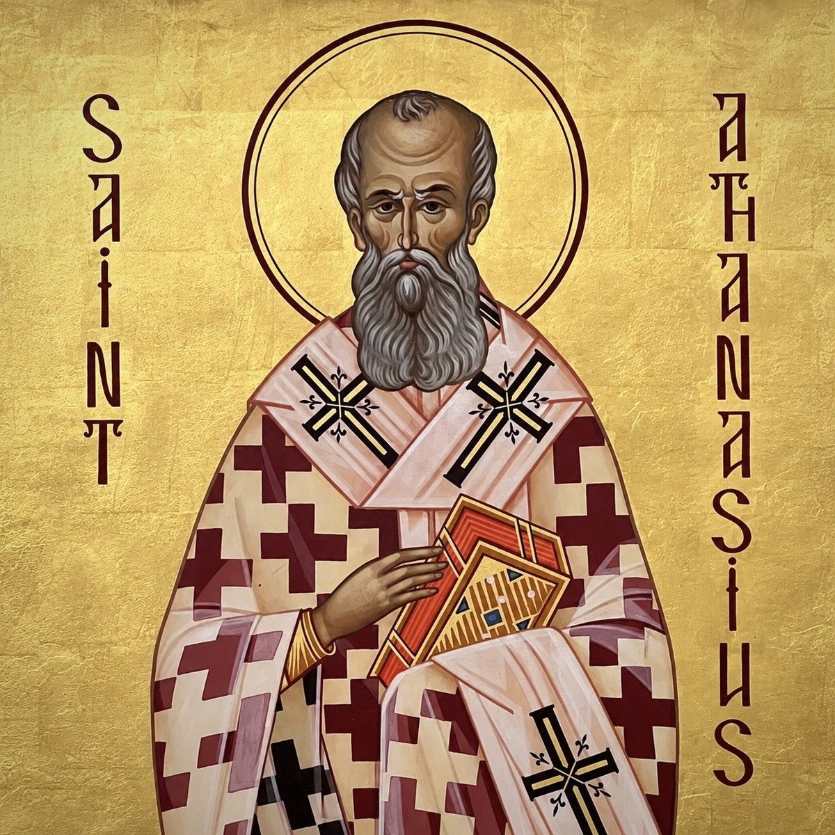 A blue and gold seraphim icon detail inside St. Athanasius Church